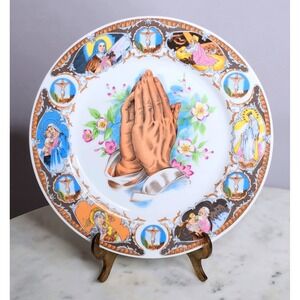 Vtg Praying Hands Easter Jesus Wall Plate Porcelain 10 1/4" Christian religious